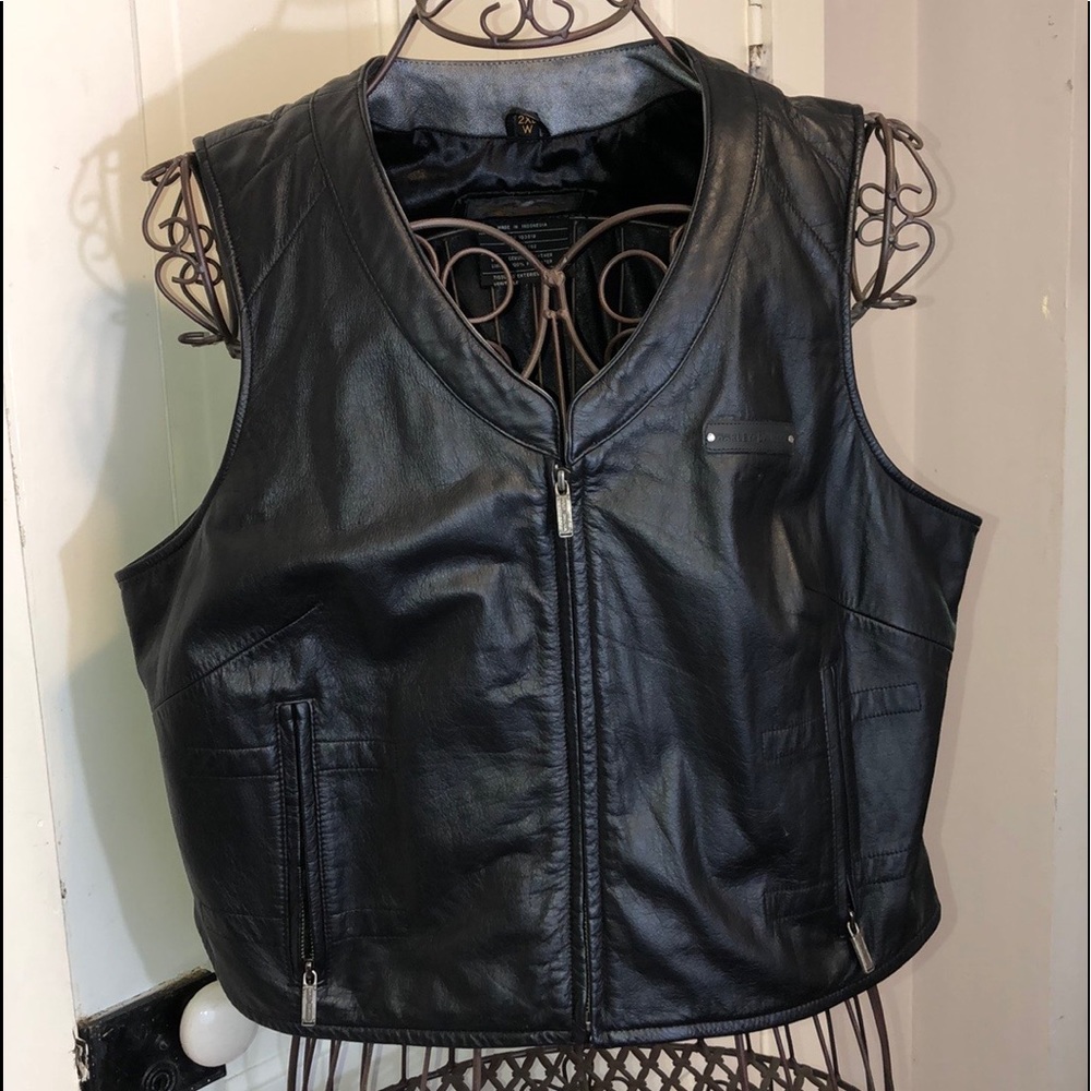 LADIES BLACK LEATHER HARLEY DAVIDSON VEST SZ 2XL W